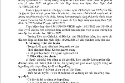 THÔNG BÁO (V/v tuyển giáo viên hợp đồng năm học 2025-2026